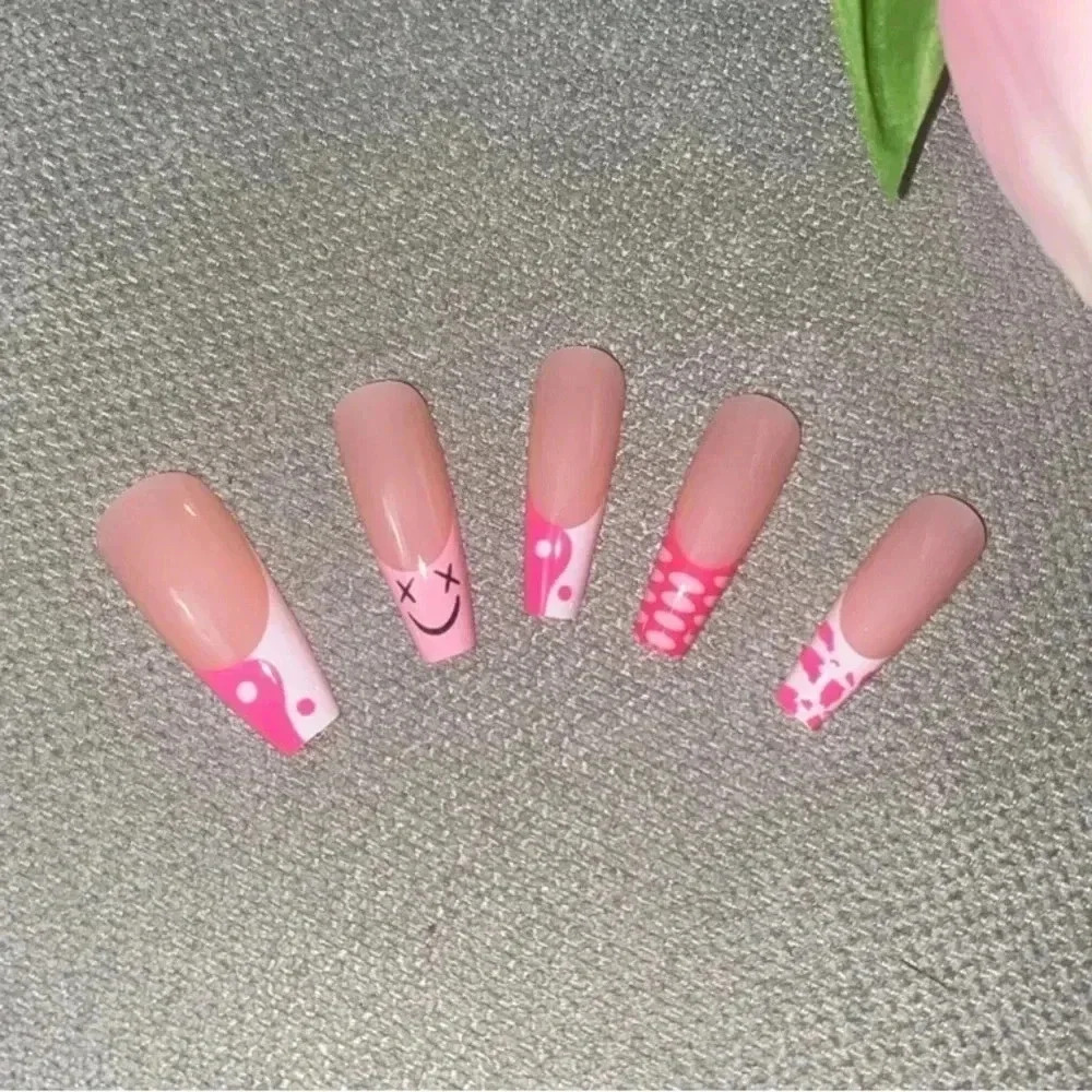 ✨Pink Glossy Square Ballerina Acrylic Nails Press On Nails